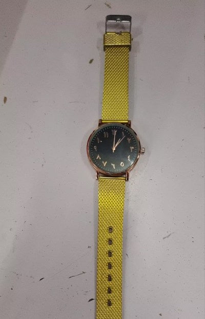 Creative digital mesh band watch with a sleek black face and vibrant yellow strap for stylish wear