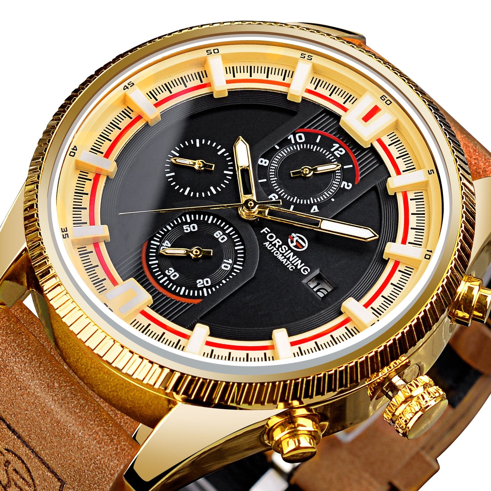 Automatic mechanical watch luxury with gold tone and black dial for elegant timekeeping