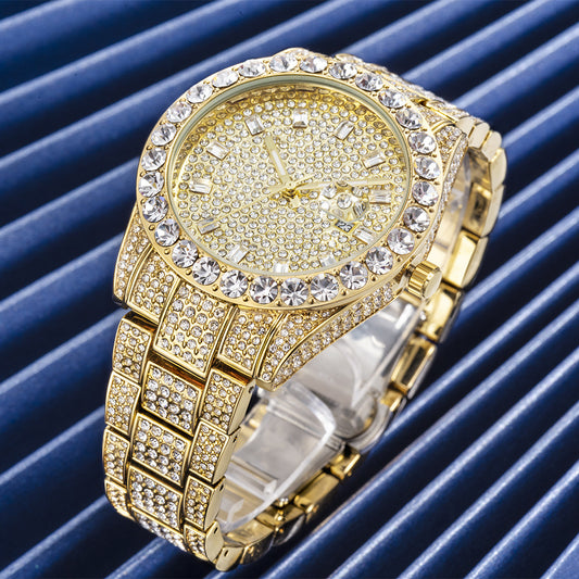 Gold Luxury Watch with Crystal Accents and a Shiny Bracelet from Aman Baisla Shop
