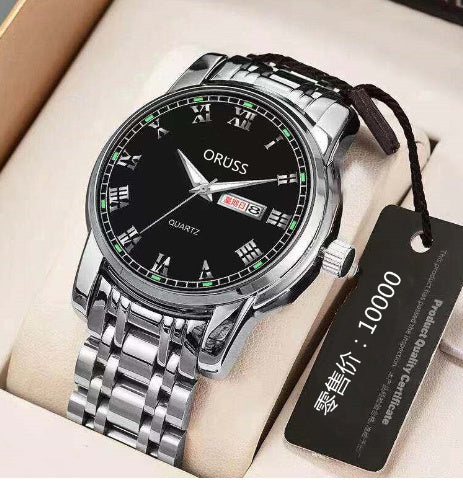 Stylish ORUSS automatic movement watch for men with black dial and stainless steel band