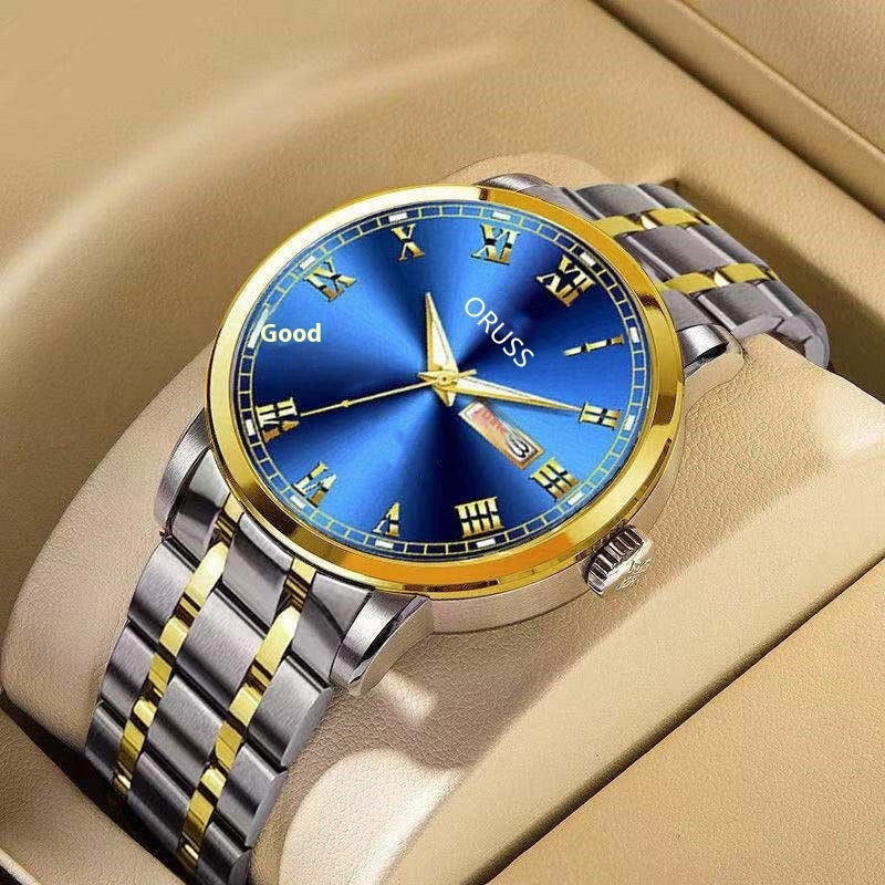 Oruss Automatic Movement Watch for Men with Blue Dial and Silver-Gold Band