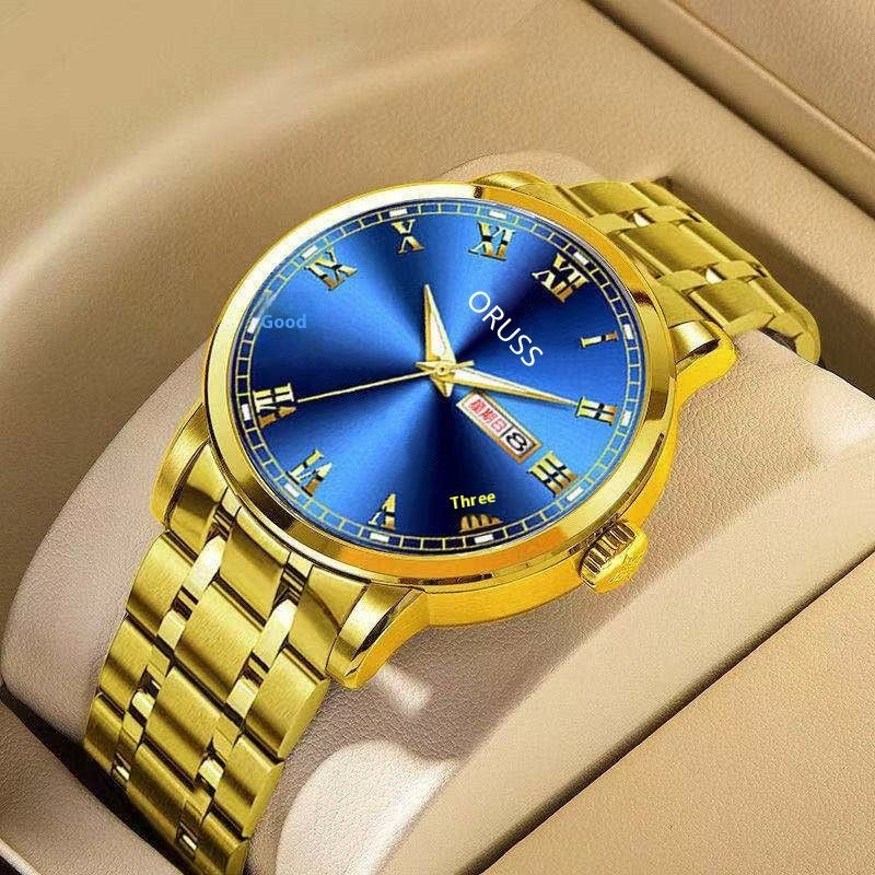 Gold ORUSS Automatic Movement Watch for Men with Blue Dial and Elegant Design