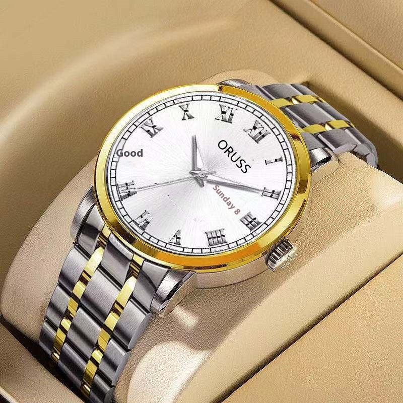 Oruss Automatic Movement Watch for Men with Silver and Gold Bracelet and Elegant Face Design