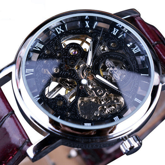 Premium mechanical watches for men featuring a sophisticated skeleton design and leather strap