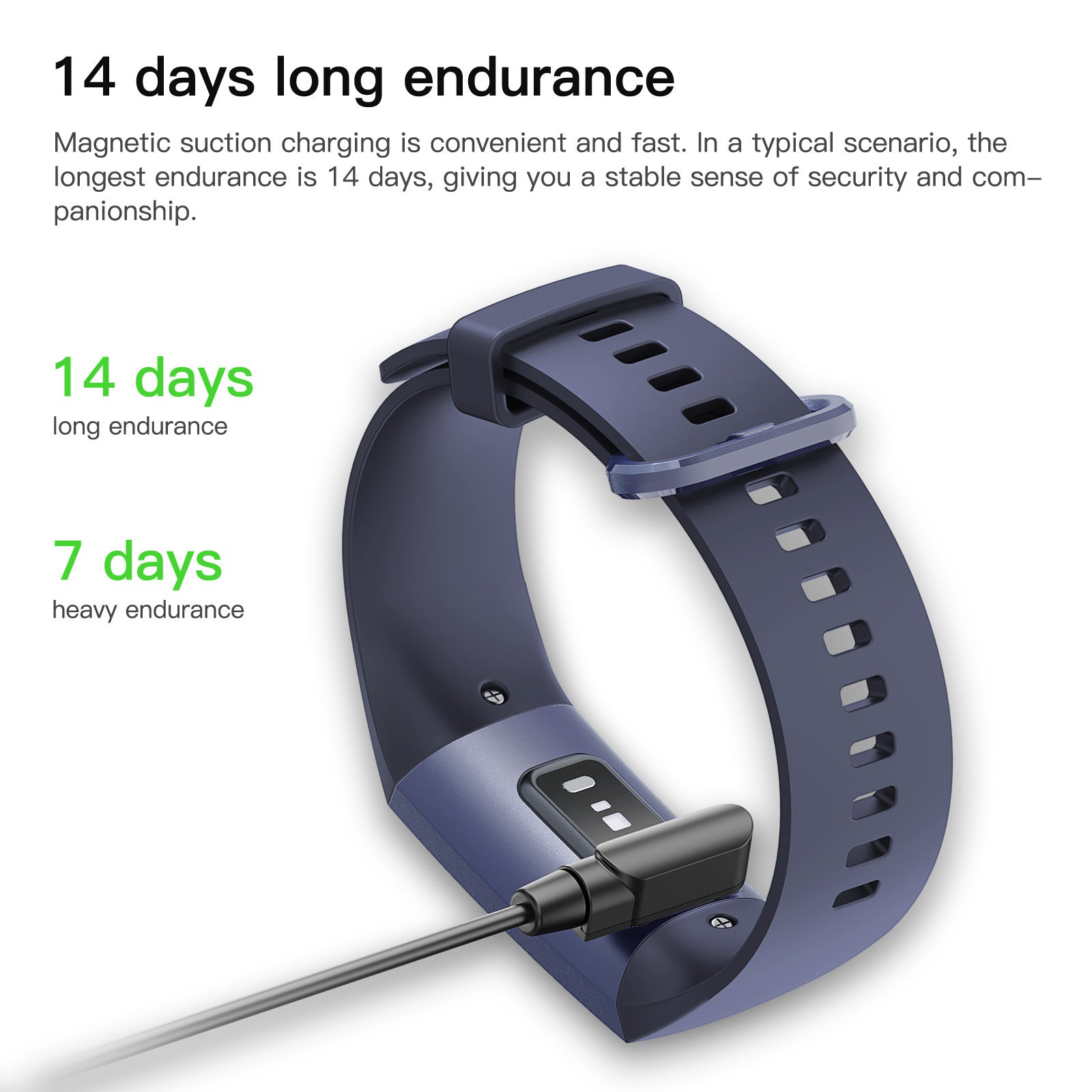 Smart AMOLED fitness bracelet with magnetic suction charging and 14 days long endurance