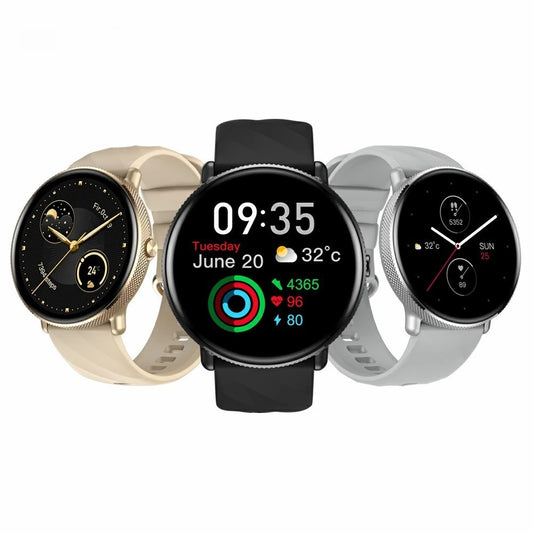 Stylish Smartwatch for women in gold, black, and silver with colorful display and health tracking features