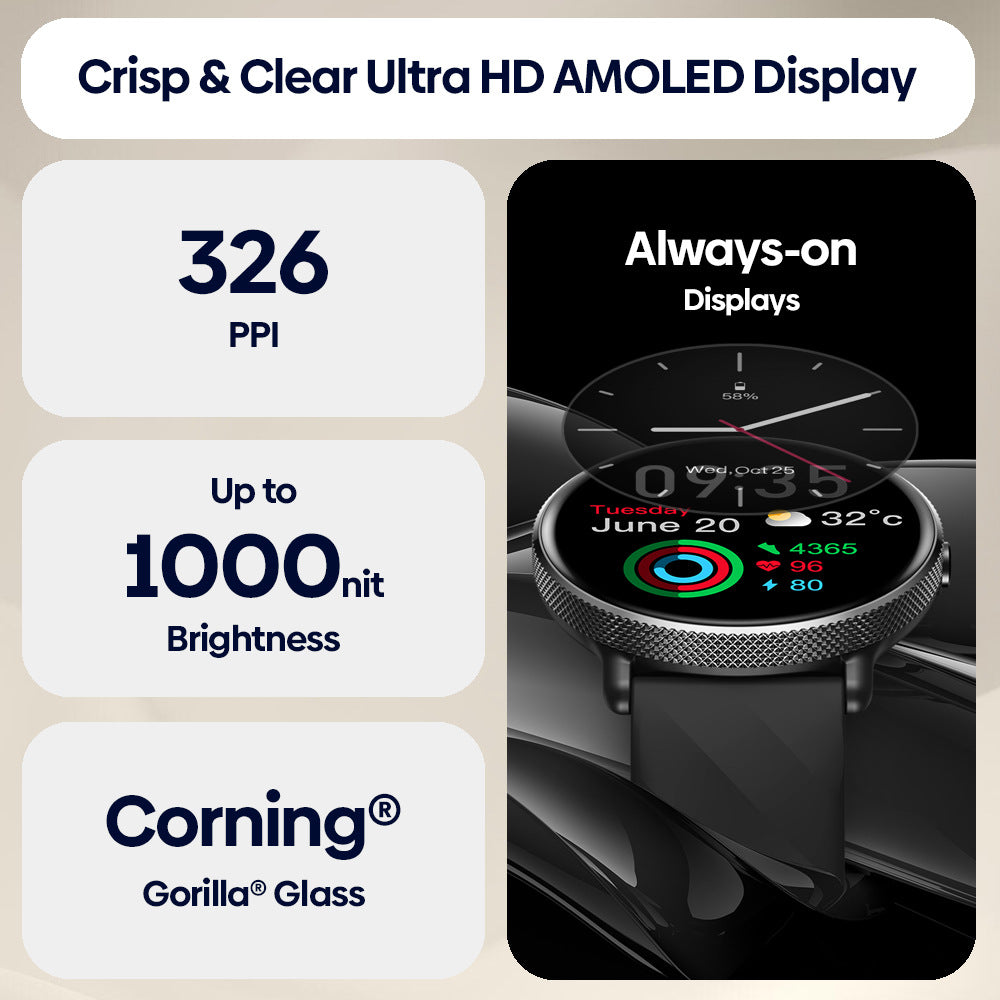 Smartwatch for women with crisp Ultra HD AMOLED display and high brightness for clear visibility